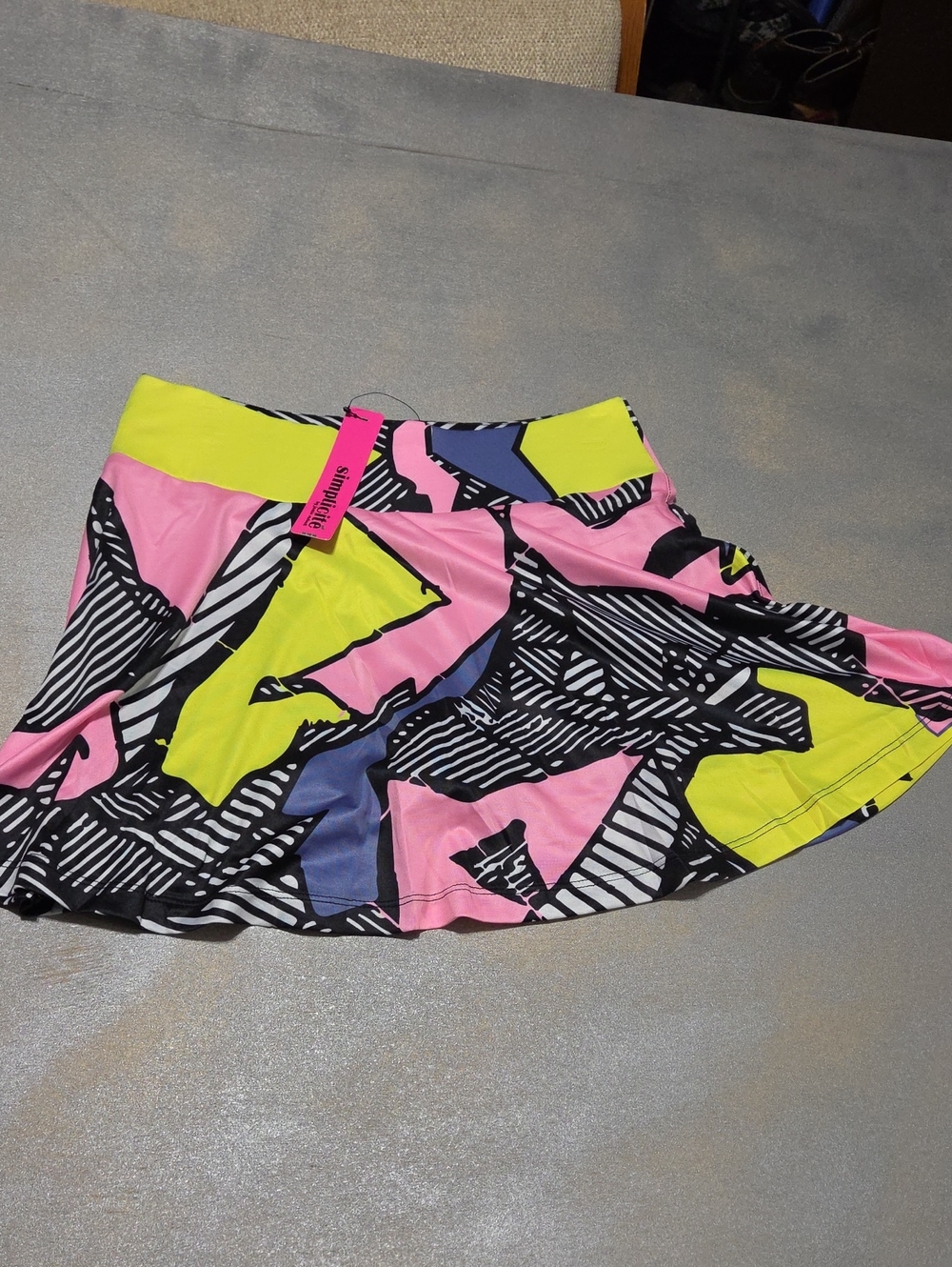 Simplicity Neon Geo Circle Skirt in Pink, Yellow & Black